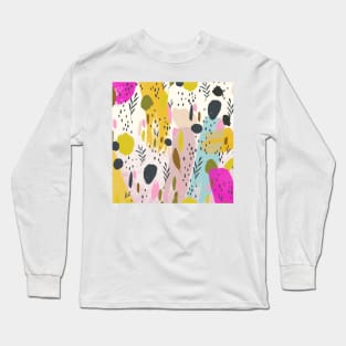 Pink And Yellow Abstract Art Trendy Modern Pattern Long Sleeve T-Shirt